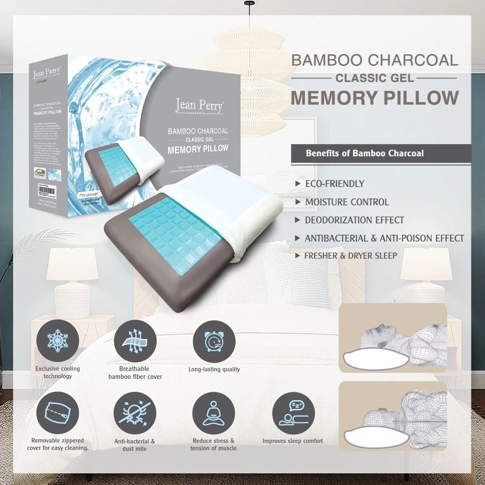 Jean Perry Eco Health Bamboo Charcoal Gel Memory Pillow Classic