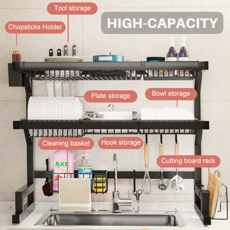 Rak Pinggan Sinki Mangkuk Stainless Steel Rak Dapur Drying Rack