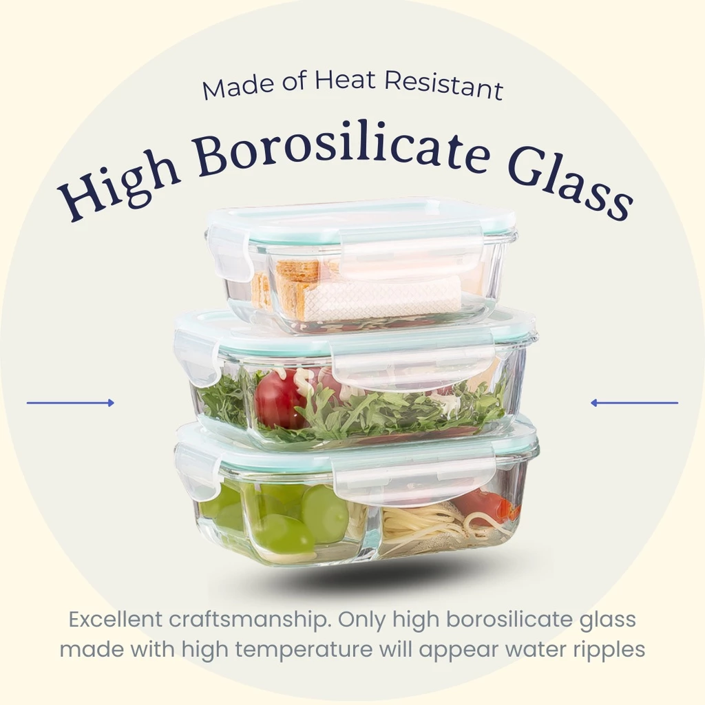 Borosilicate Glass Microwave Airtight Storage Container Lunch Box