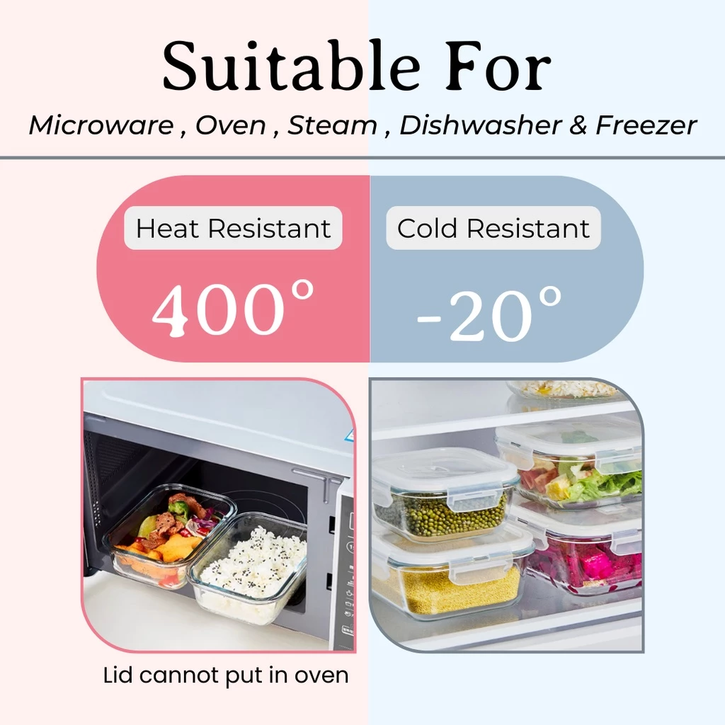 Borosilicate Glass Microwave Airtight Storage Container Lunch Box